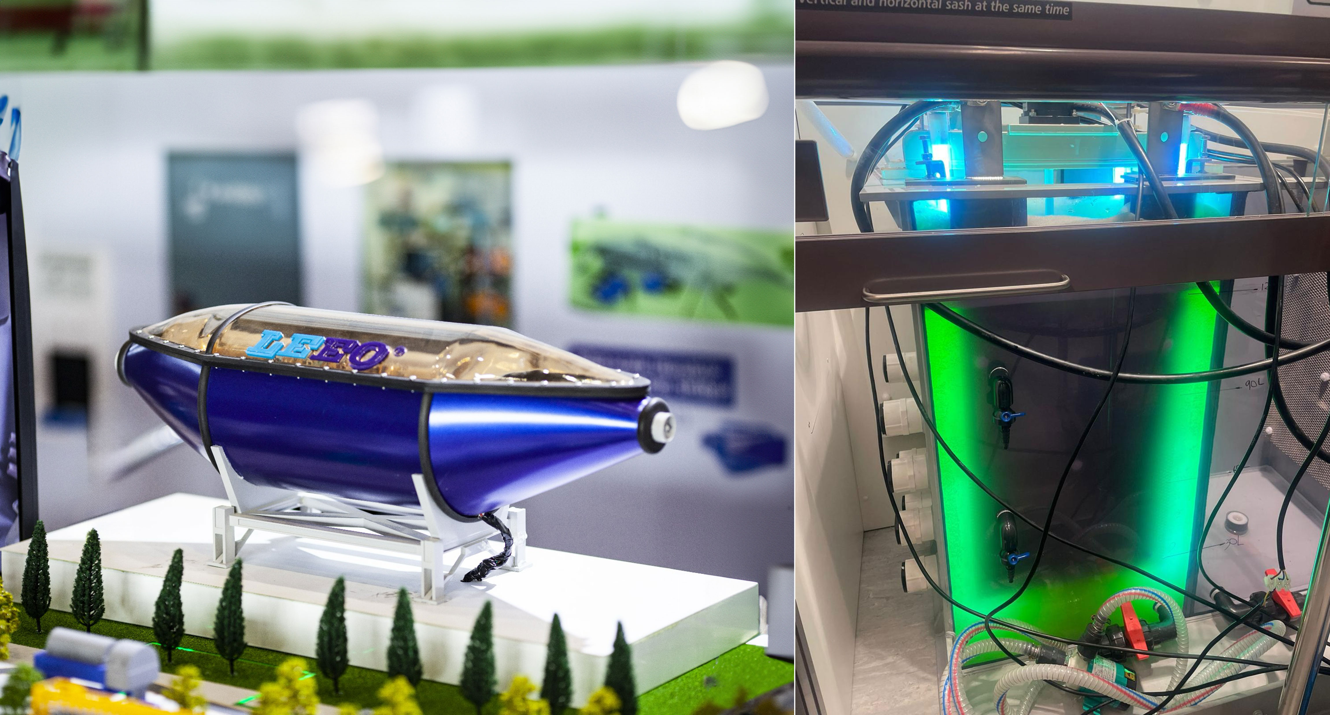 圖中展示的是LEEO反應器（左）及ECO原型機（右）。